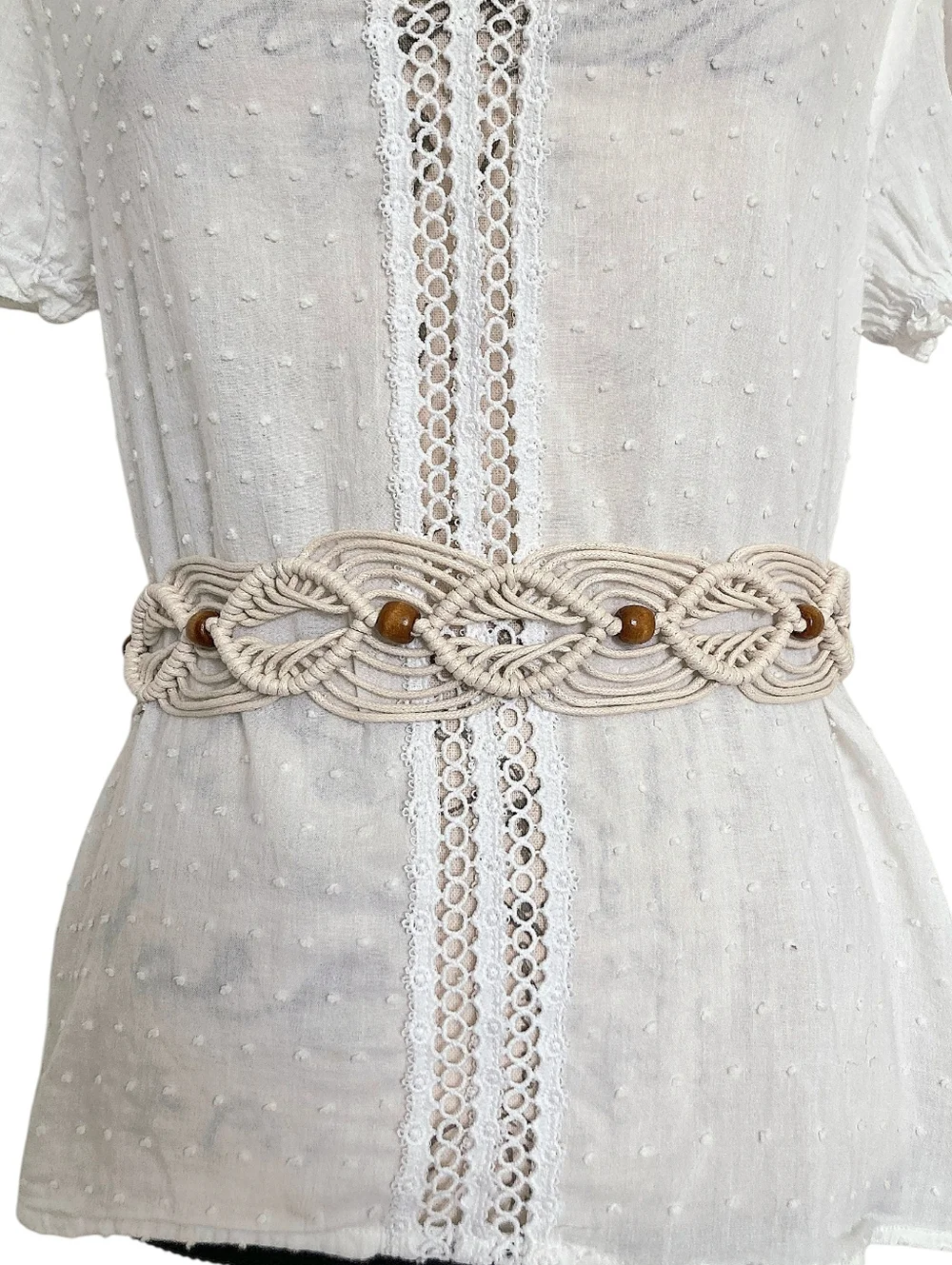 Boho Woven Macrame Rope Tie Beaded Waist Belt Tassel Tan Braided Beach Summer